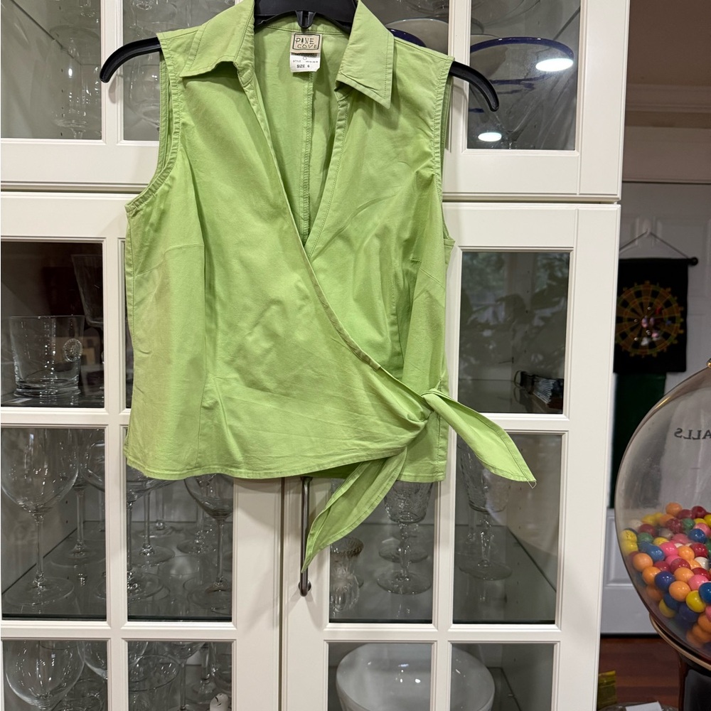 Pine Cove - Light Green Sleeveless Wrap Blouse